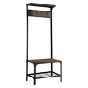 Kings Brand Furniture Joslin Entryway Bench with Storage Rack - Metal Shoe Rack & Coat Rack with Shelf & Hooks - Antique Hallway Bench - Black/Walnut - 2 of 3