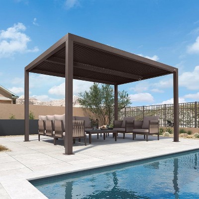 PURPLE LEAF Outdoor Louvered Pergola Sun Shade Outside Canopy with Aluminum Roof for Pool Hot Tub Backyard Garden Pavilion Patio Hardtop Gazebo