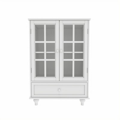 Lirago Minimalist Buffet Cabinet with Double Glass Doors and Drawer-White Modern Sideboard for Living/Dining 15"D * 28"L  * 36.22"H