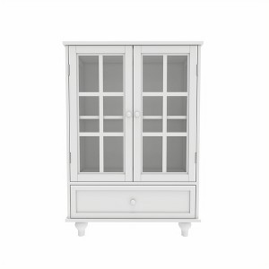 Lirago Minimalist Buffet Cabinet with Double Glass Doors and Drawer-White Modern Sideboard for Living/Dining 15"D * 28"L  * 36.22"H - 1 of 4