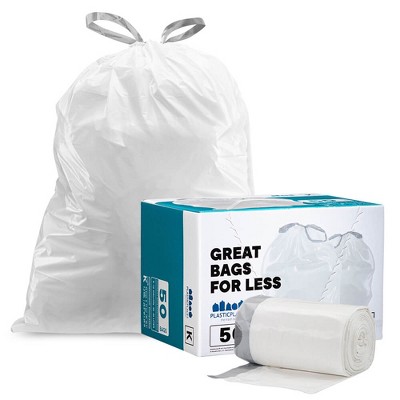 Plasticplace Simplehuman®* Code K Compatible Packs, White Drawstring  Garbage Liners 10 Gallon / 38 Liter, 24.4 X 28 (20 Count/5 Pack) : Target