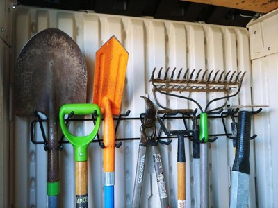Rubbermaid Outdoor Metal Backyard Shed Shelf & 34” Tool Rack & Power Tool Holder