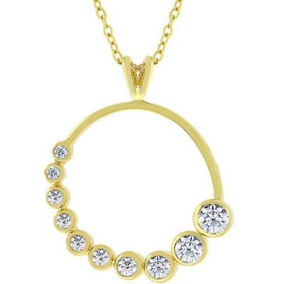 ShineHigh Graduated CZ Circle Pendant Necklace – 1 Ct Round Cubic Zirconia in Rhodium or 18K Goldtone Finish on Adjustable Chain
