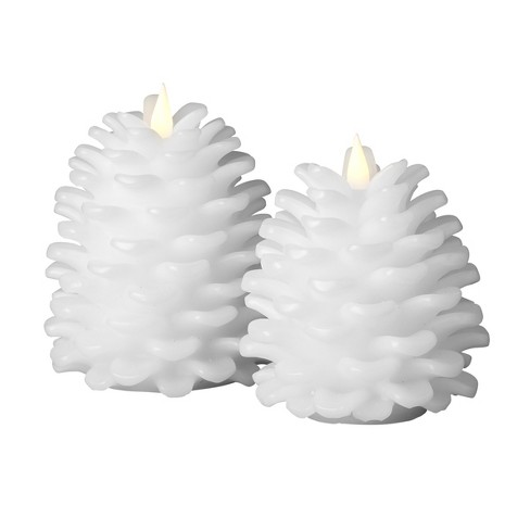 Christmas Pinecone Flameless Candle 2pc Set - 4x4,5x6 White - image 1 of 2