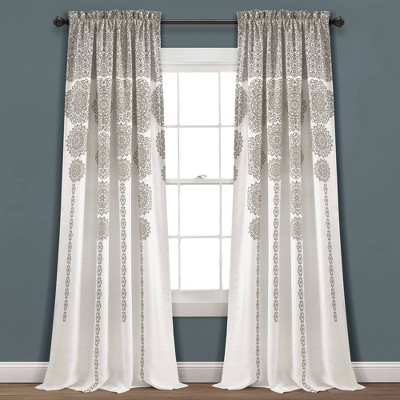 Set of 2 (84"x52") Striped Medallion Light Filtering Window Curtain Panels Gray - Lush Décor