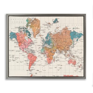 Stupell Industries Detailed Boho World Map Floating Frame Canvas Art, Gray, 21" x 17" - 1 of 4