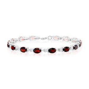Simona Sterling Silver, Oval 8.80ct Garnet & 0.64ct White Topaz Gem Bracelet - Red - 7.5 Inch - 1 of 2