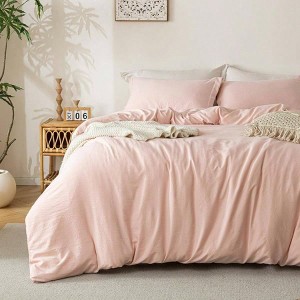 Soft Duvet Cover - 100 Washed Microfiber Pink Set with Zipper Corner Ties No Comforter - 1 of 4
