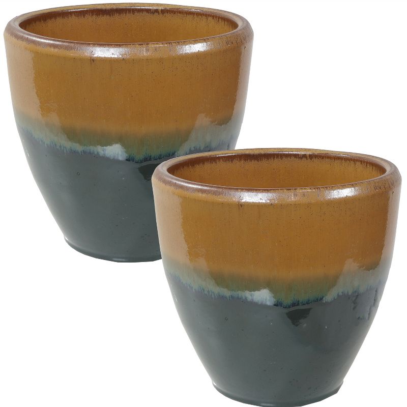 Sunnydaze Resort High-Fired Outdoor/Indoor Glazed UV- and Frost-Resistant Ceramic Planters with Drainage Holes - 2-Pack, 1 of 9