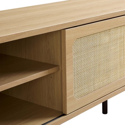 Cambria Natural Oak and Rattan 59" TV Stand with Cabinet
