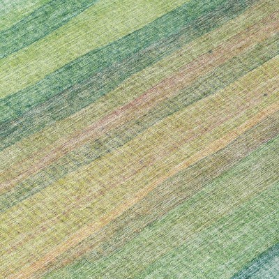 HomeRoots 5' X 8' Artichoke Green Peach And Teal Blue Striped Washable Indoor Outdoor Area Rug