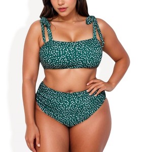 Anna-Kaci Swim Women's Two-Piece Swimwear Set with Adjustable Straps and High-Waisted Bottom - 4X, Green - 1 of 4