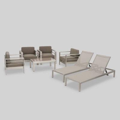 Cape Coral 7pc Aluminum Seating Set - Khaki - Christopher Knight Home: Weather-Resistant, Lounge & Club Chairs