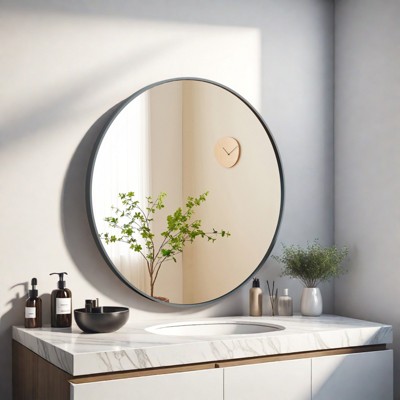 FURNIinspire Bathroom Vanity Mirrors 30 Inch Round Wall Mirror, Circle Bathroom Mirrors For Over Sink, Bathroom, Entryway, Black , 30"*30"