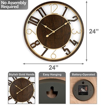 Sorbus 24" Brown Wooden Oversized Wall Clock