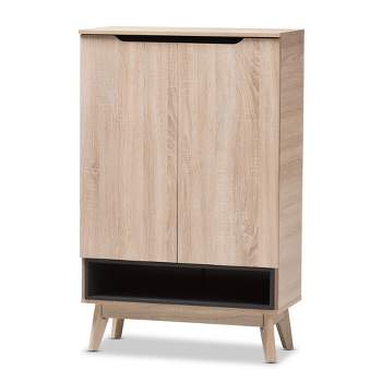 Wayne Farmhouse Wood 2 Doors Shoe Storage Cabinet Oak Brown - Baxton Studio  : Target