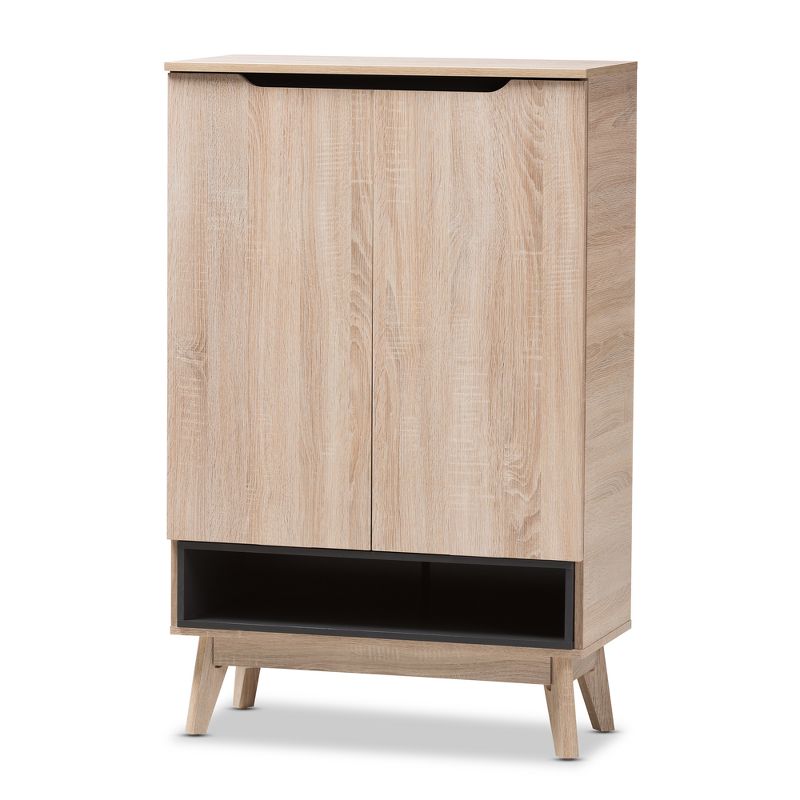 Fella Mid - Century Modern Two - Tone Wood Shoe Cabinet - Brown - Baxton Studio, 1 of 10