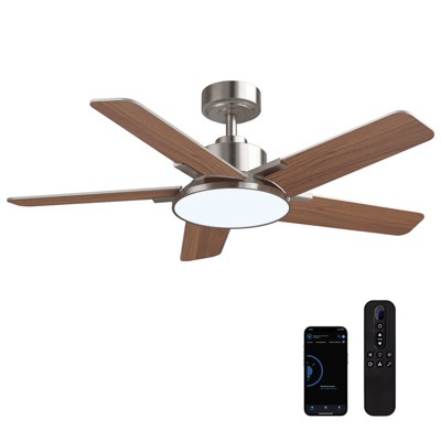 Siljoy 44-in Nickel Ceiling Fan with LED Light and Remote Control Include (5 Blades) For Bedroom Living Room and kitchen