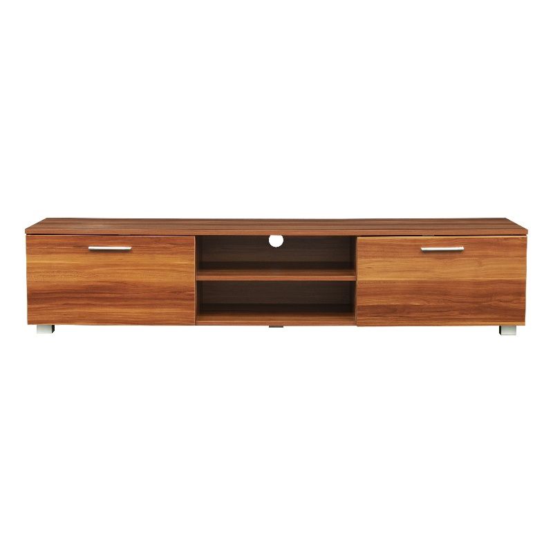CRO Decor Walnut TV Stand for 70'' TV Stands with 2 Storage Cabinet Open Shelves, 3 of 11