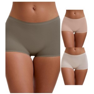 INSPIRE CHIC Women's High Waist Seamless Boyshorts Elastic Waistband Ice Silk Breathable Shorts 3 Packs - 1 of 4