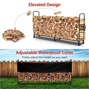 Firewood Rack, Outdoor Heavy Duty Log Holder with Waterproof Cover - Metal Wood Storage Organizer for Fireplace, Black - 1 of 4