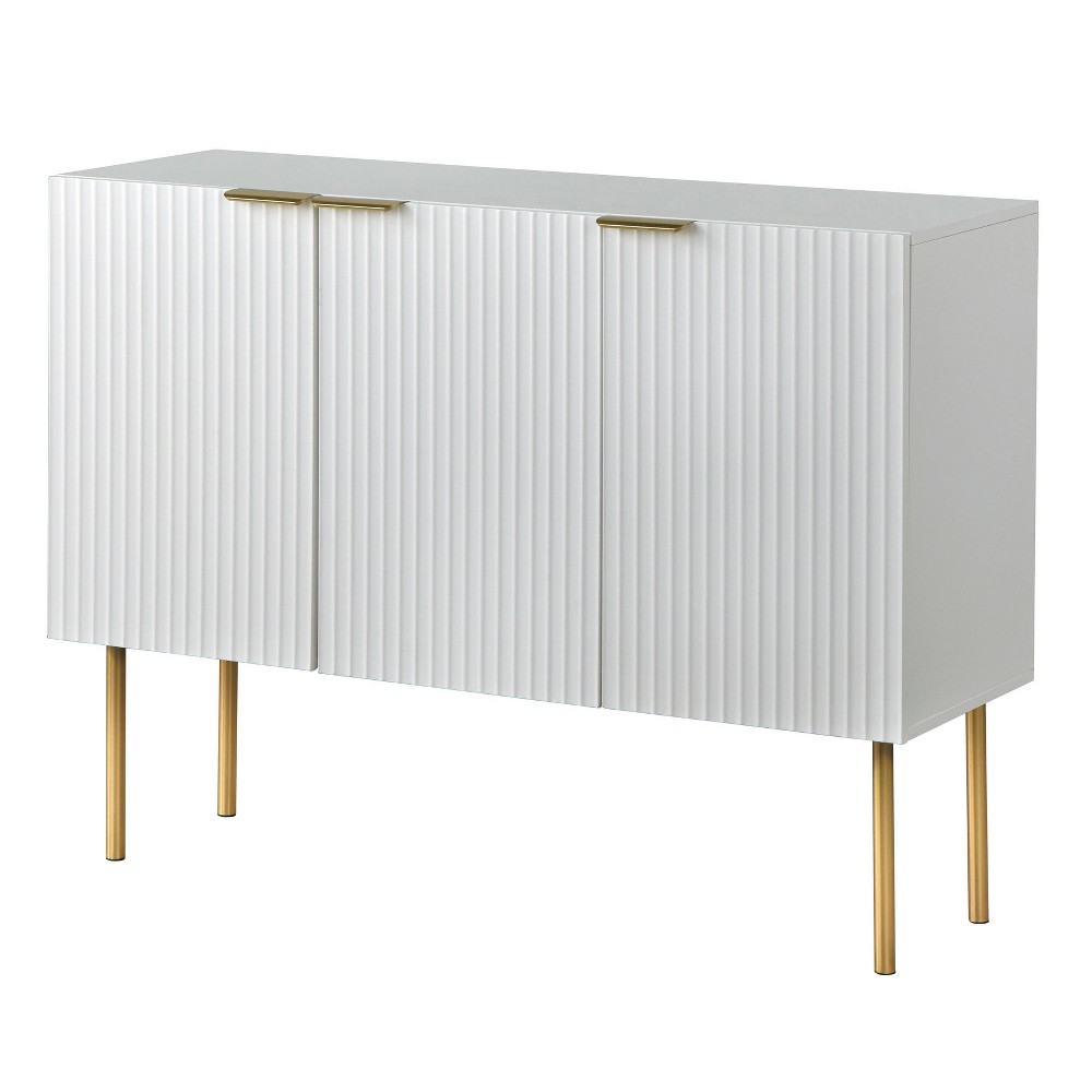 Lifestorey Russo Modern Channel Front 3 Door Sideboard White: Luxury Glam Style, Painted MDF, Adjustable Shelves