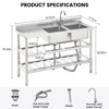 Stainless Steel Utility Sink, with Faucet, Legs, Cold and Hot Water Pipe, Heavy-Duty, Easy to Clean, for Laundry, Kitchen, Garage, Outdoor, Garden - 2 of 4