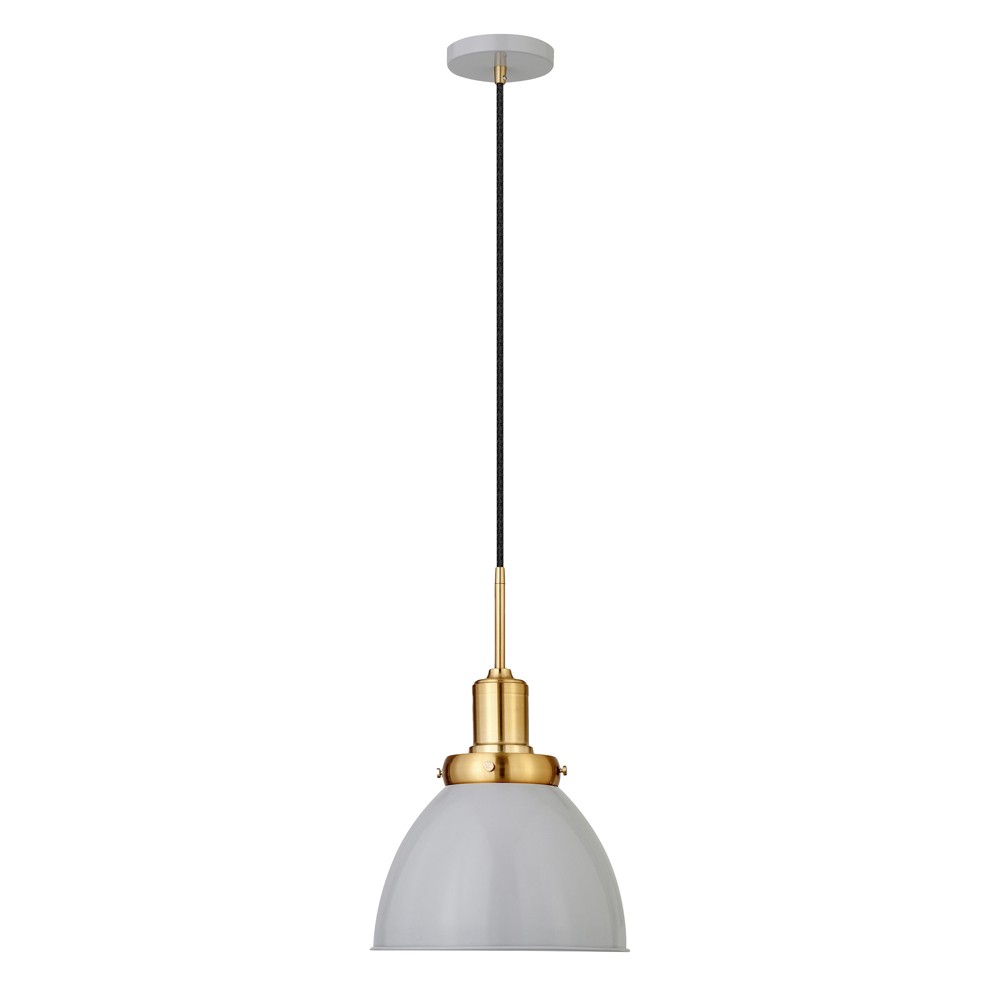 Hudson and Canal 12" Wide Pendant with Metal Shade Matte Gray/Brass: Classic Elegance, UL Listed, Adjustable Height