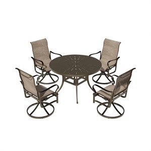 Mondawe 5 Pieces Outdoor Patio Dining Set with 48 in W Round Dining Table and 4 Swivel Rocking Chairs - 1 of 4