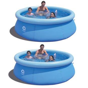 JLeisure Avenli 8 Foot x 25 Inch 2 to 3 Person Capacity Prompt Set Above Ground Kids Inflatable Outdoor Backyard Kiddie Swimming Pool, Blue, 2 Pack