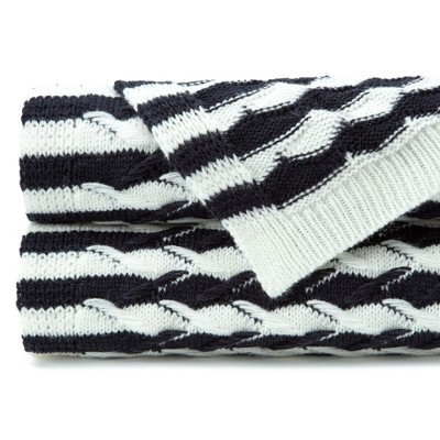 Black and White Striped Knit Acrylic Throw Blanket 50x65 Inches