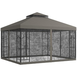 Aghana Digitals 10x10 Brown Outdoor Gazebo with Reinforced Corner Shelves, Double-Tier Canopy & - 1 of 4