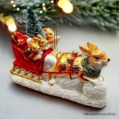 Enchanting Hare and Sleigh Glass Christmas Ornament, Elegant Hand Blown Tree Decor| OrnamentallyYou