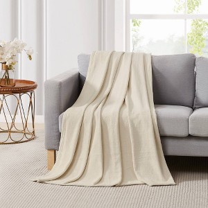 5th Avenue Lux 50"x70" Ultra Plush Throw Beige - 1 of 4