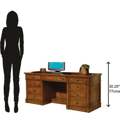 Brown Wood Executive Desk with Drawers and Power Outlet