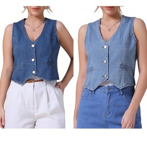 INSPIRE CHIC Women's Sleeveless V Neck Button Down Jean Crop Denim Tank Tops 2 Packs - 1 of 4