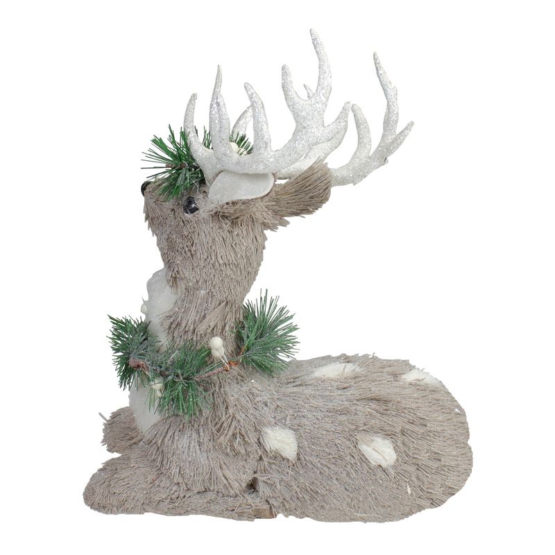 Northlight 12.75" Gray Sitting Sisal Reindeer with Wreath Christmas Figure, 4 of 5