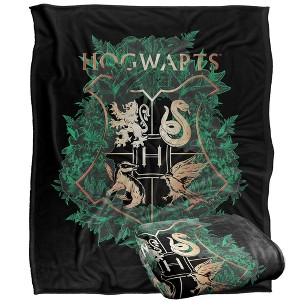 Harry Potter Hogwarts Green and Gold Floral Crest Officially Licensed Silky Touch Super Soft Throw Blanket 50" x 60" - 1 of 4
