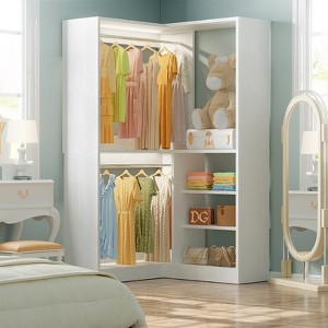 Aheaplus Corner Closet System with Shelf, Freestanding Closet Organizer with 2 Hanging Rods - 1 of 4