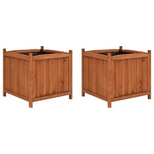 vidaXL Raised Bed Set of 2 Brown Firwood with Water-Based Paint, Large - 1 of 4