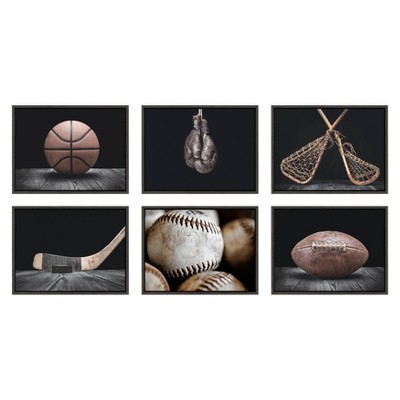 Vintage Hockey Stick and Puck Framed Canvas Wall Art