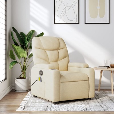 vidaXL Cream Fabric Massage Recliner Chair - Vintage Seating Solution With Manual Recline, Vibration Massage, Cup Holders, Usb