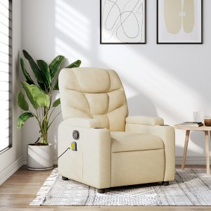 vidaXL Cream Fabric Massage Recliner Chair - Vintage Seating Solution With Manual Recline, Vibration Massage, Cup Holders, Usb - 1 of 4