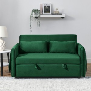 GDFStudio Vynn 55" Modern Convertible Velvet Upholstered Sofa Bed with 2 Pillows and Detachable Arm Pockets - 1 of 4