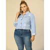 Agnes Orinda Women's Plus Size Washed Ripped Distressed Cropped Frayed Jean Jackets - 4 of 4