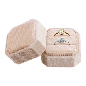Unique Bargains Portable Double Slots Velvet Jewelry Ring Box for Proposal Engagement Wedding - 1 of 4