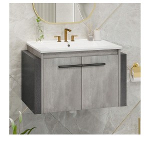 24 in Bathroom Vanity Ceramic Basin Cabinet With Sink Combo Wall Mounted Modern Vanity Bathroom Storage Cabinet Modern Storage Cabinet - 1 of 4