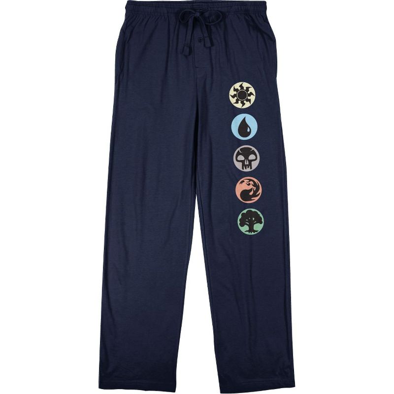 Magic the Gathering Game Symbols Men's Navy Blue Drawstring Sleep Pajama Pants, 1 of 3