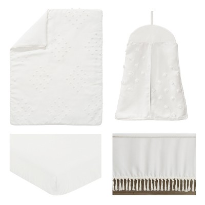 Ivory Microfiber Boho Dot Toddler Comforter with Macrame Fringe
