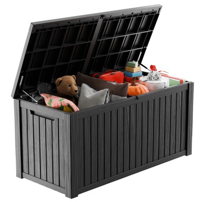 Naysaye Deck Boxes, 180 Gal Outdoor Storage Deck Box, Small Patio Storage Bin for Garden Tools, Black, 61.02"*28.39"*29.17"